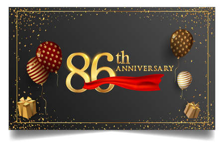 86th years anniversary design for greeting cards and invitation, with balloon, confetti and gift...