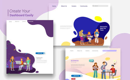 Set of landing page design templates, business strategy, analytics and brainstorming. Modern vector...