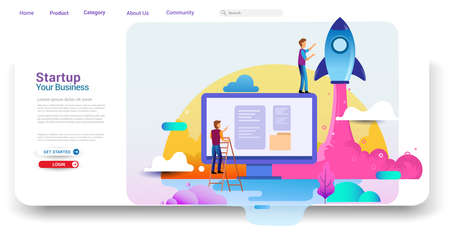 Landing page design concept of Startup Business, Successful startup business concept. Vector illustration concepts for website design ui/ux and mobile website development.のイラスト素材