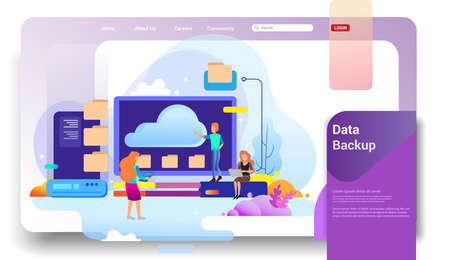 Landing page design concept of data center and backup data, maintenance and data storage. Vector...