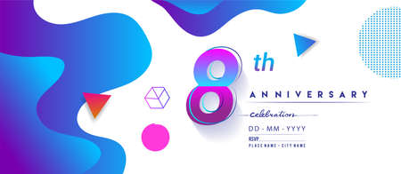 8th years anniversary logo, vector design birthday celebration with colorful geometric background...