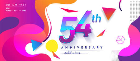 54th years anniversary logo, vector design birthday celebration with colorful geometric background and circles shape.のイラスト素材