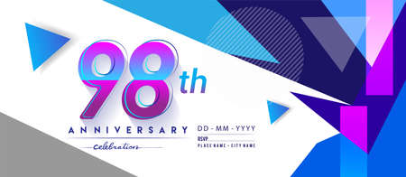 98th years anniversary logo, vector design birthday celebration with colorful geometric background and circles shape.のイラスト素材