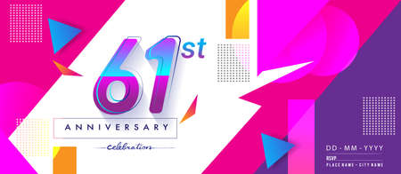 61st years anniversary logo, vector design birthday celebration with colorful geometric background and circles shape.のイラスト素材