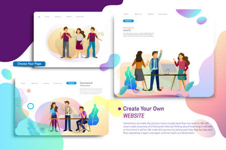 Set of landing page design templates, business strategy, analytics and brainstorming. Modern vector...