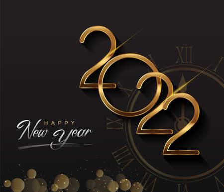 Happy New Year 2022 - New Year Shining background with gold clock and glitter.のイラスト素材