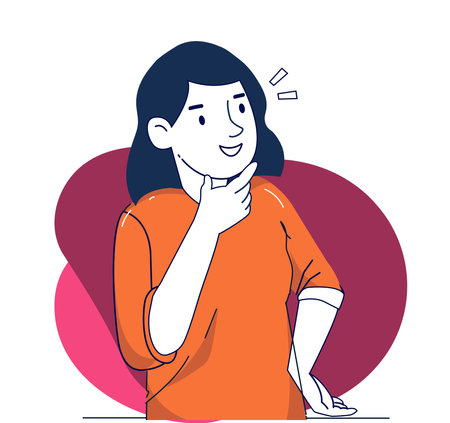 Girl thinking concept illustrations. a woman confused looking for answers and creating solution. Innovation and problem solutionのイラスト素材