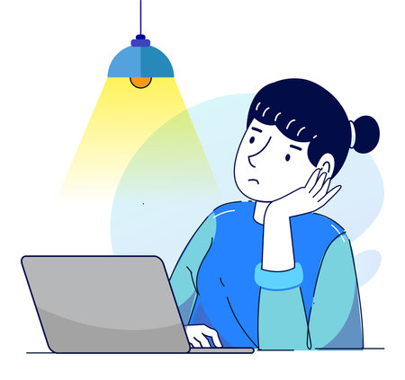 Girl thinking concept illustrations. a woman confused looking for answers and creating solution. Innovation and problem solutionのイラスト素材