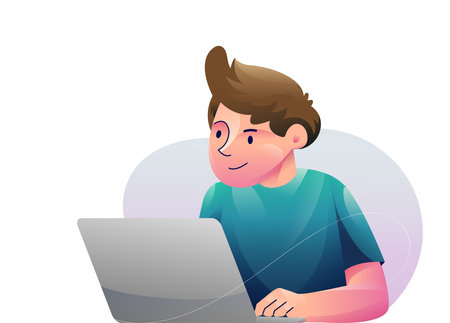 Education concept illustrations. Modern flat design illustration of a man working on something in front of a laptop.のイラスト素材