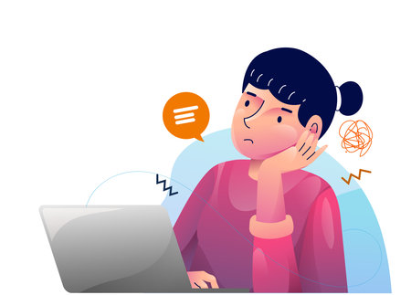 Girl thinking concept illustrations. a woman confused looking for answers and creating solution. Innovation and problem solutionのイラスト素材