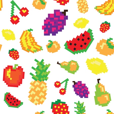 pixel fruit seamless patternのイラスト素材