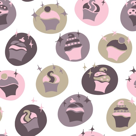 seamless retro fifties pink baby girl cupcake pattern vectorのイラスト素材