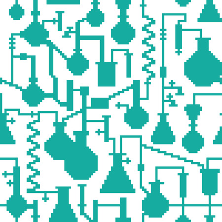 Seamless retro pixel game science lab patternのイラスト素材