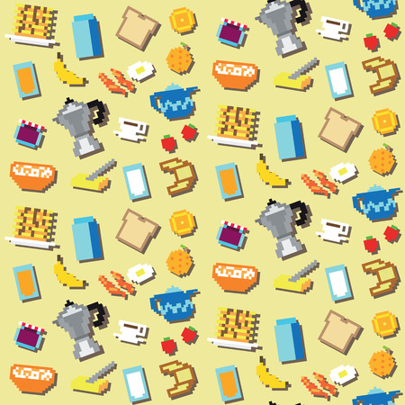 Seamless retro pixel breakfast patternのイラスト素材