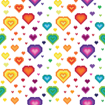 Seamless retro pixel heart patternのイラスト素材