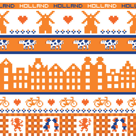 Seamless retro pixel Holland orange patternのイラスト素材