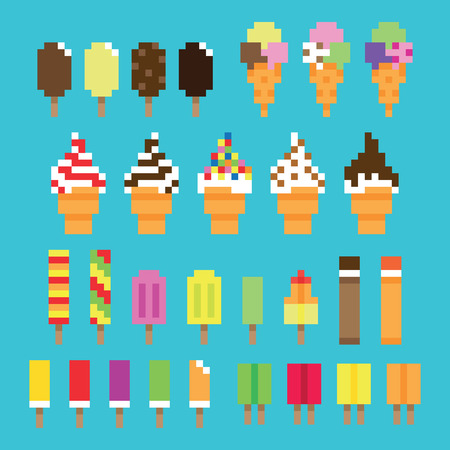 Collection retro pixel ice cream in vectorのイラスト素材