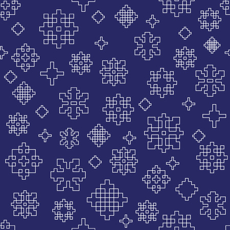 White blue winter snowflake outline seamless vector patternのイラスト素材