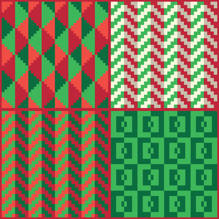 Four Seamless abstract geomatric pixel Christmas patternsのイラスト素材