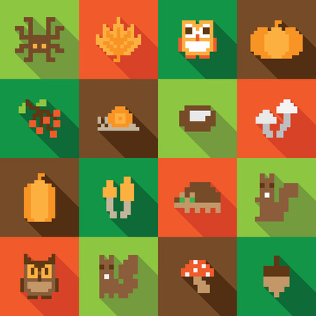 Colorful Seamless Pixel Pattern with Autumn Elementsのイラスト素材