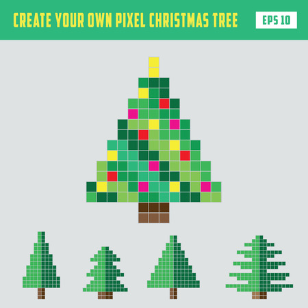Pixel Christmas tree DIY vector illustrationのイラスト素材