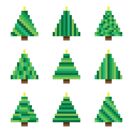 Set green pixel Christmas trees in vectorのイラスト素材