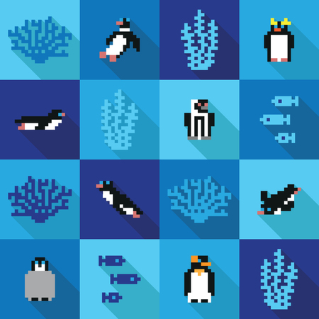 Seamless vector pattern in flat design with penguinsのイラスト素材