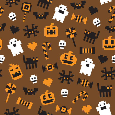 Halloween festive seamless pixel pattern in vectorのイラスト素材
