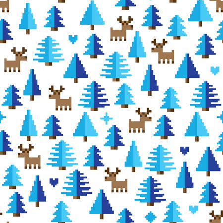 Colorful Pixel Pattern with winter wonderland Elementsのイラスト素材