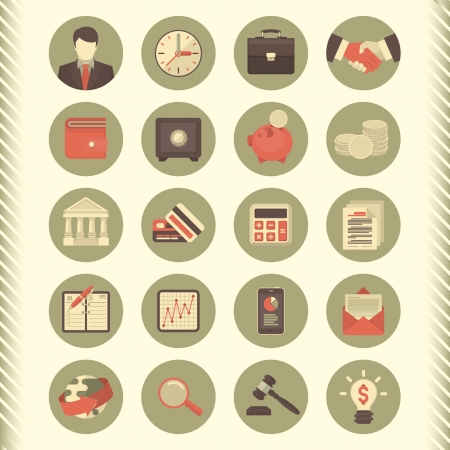 Set of 20 modern flat stylized icons suitable for financial and business themes のイラスト素材