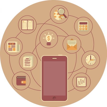 Conceptual illustration of smartphone as portable business interaction devicein modern flat style のイラスト素材