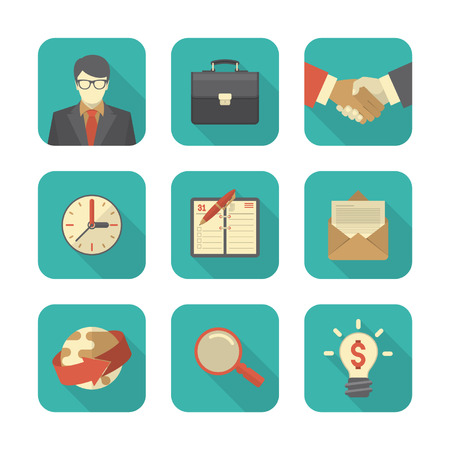 Set of 9 modern flat stylized business icons with long shadowsのイラスト素材