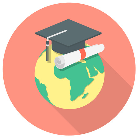 Round concept of international education with a globe and a graduation capのイラスト素材