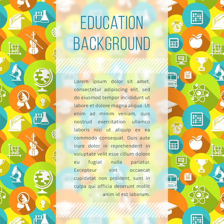 Modern flat blurred background with school white silhouette icons. Educational template with empty space for text. Suited for design of book, notepad, notebook cover, article in periodical, web bannerのイラスト素材