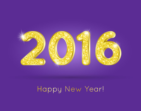 Happy New Year Greeting with 2016 Golden Glitter Digits. Shiny, elegant, glamorous, luxury numbers design for holiday invitation or greeting cardのイラスト素材