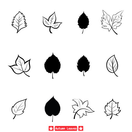 Fall Foliage Collection Rustic Autumn Leaf Silhouettesのイラスト素材