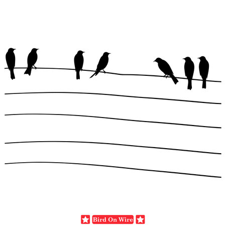 Chirping Charms Enthralling Birds on Wire Silhouettesのイラスト素材
