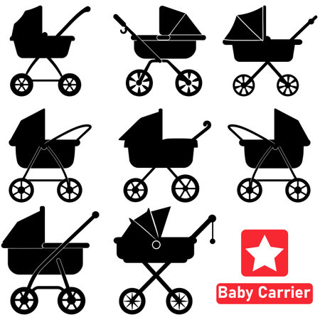Adorable Baby Carrier Vector Silhouette Collection Comfortable Designs for Carrying Your Little One with Loveのイラスト素材