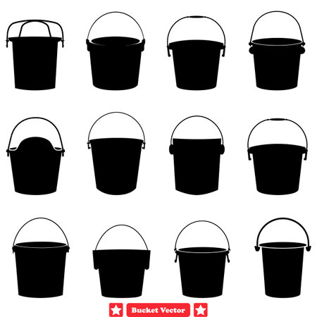 Classic and Contemporary Bucket Silhouette Designs Ideal for Creative Ventures and Craftsのイラスト素材