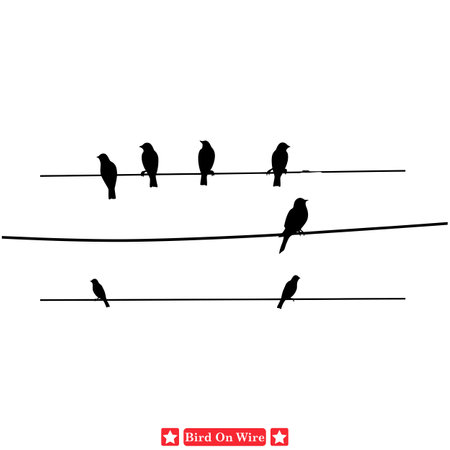 Avian Ascendance Regal Birds on Wire Silhouette Setのイラスト素材
