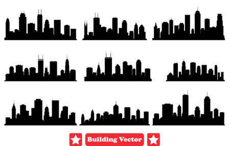 Metropolitan Building Vector Set Detailed Silhouettes Offering Varied Architectural Styles for Design Professionalsのイラスト素材