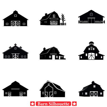 Rustic Resplendence Enchanting Barn Silhouette Collection for Artのイラスト素材
