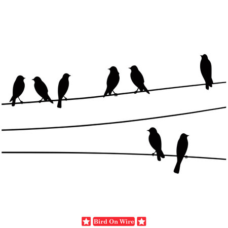 Flight of Freedom Majestic Birds on Wire Silhouette Setのイラスト素材