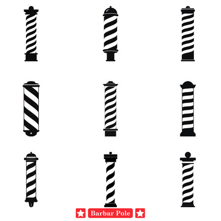 Cultural Tribute Vibrant Barbar Pole Silhouette Set for Diverse Projectsのイラスト素材