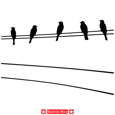 Aerial Elegance Enchanting Birds on Wire Vector Designsのイラスト素材