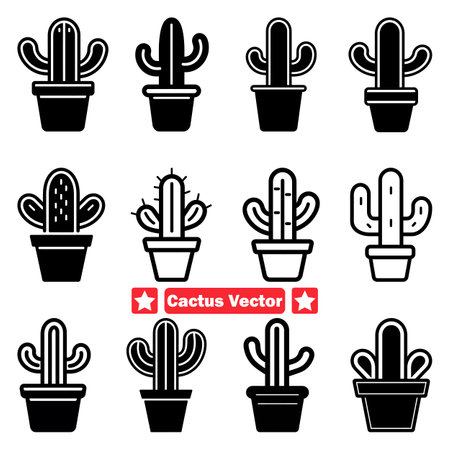 Saguaro Symphony Captivating Cactus Silhouette Selection for Design Enthusiastsのイラスト素材