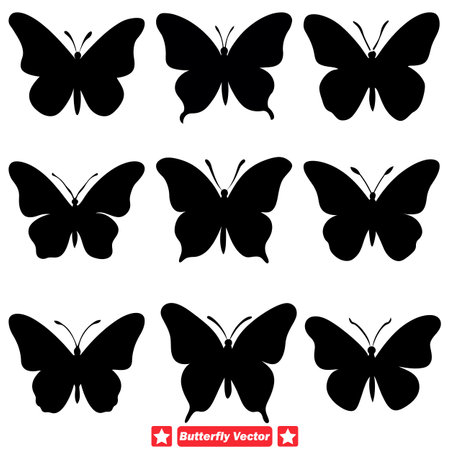 Winged Harmony Enchanting Butterfly Silhouette Set for Diverse Design Needsのイラスト素材