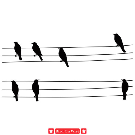 Natures Symphony Inspiring Birds on Wire Vector Collectionのイラスト素材