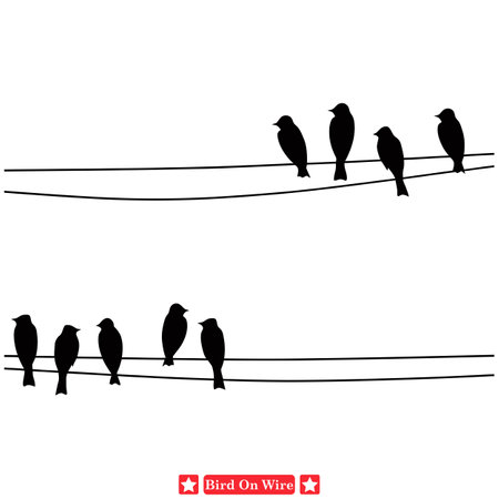 Whispering Wings Intriguing Birds on Wire Silhouettesのイラスト素材