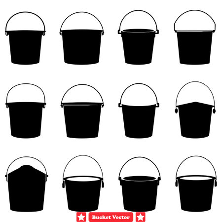Assorted Bucket Vector Silhouette Set Versatile Collection for Creative Projects and Designsのイラスト素材